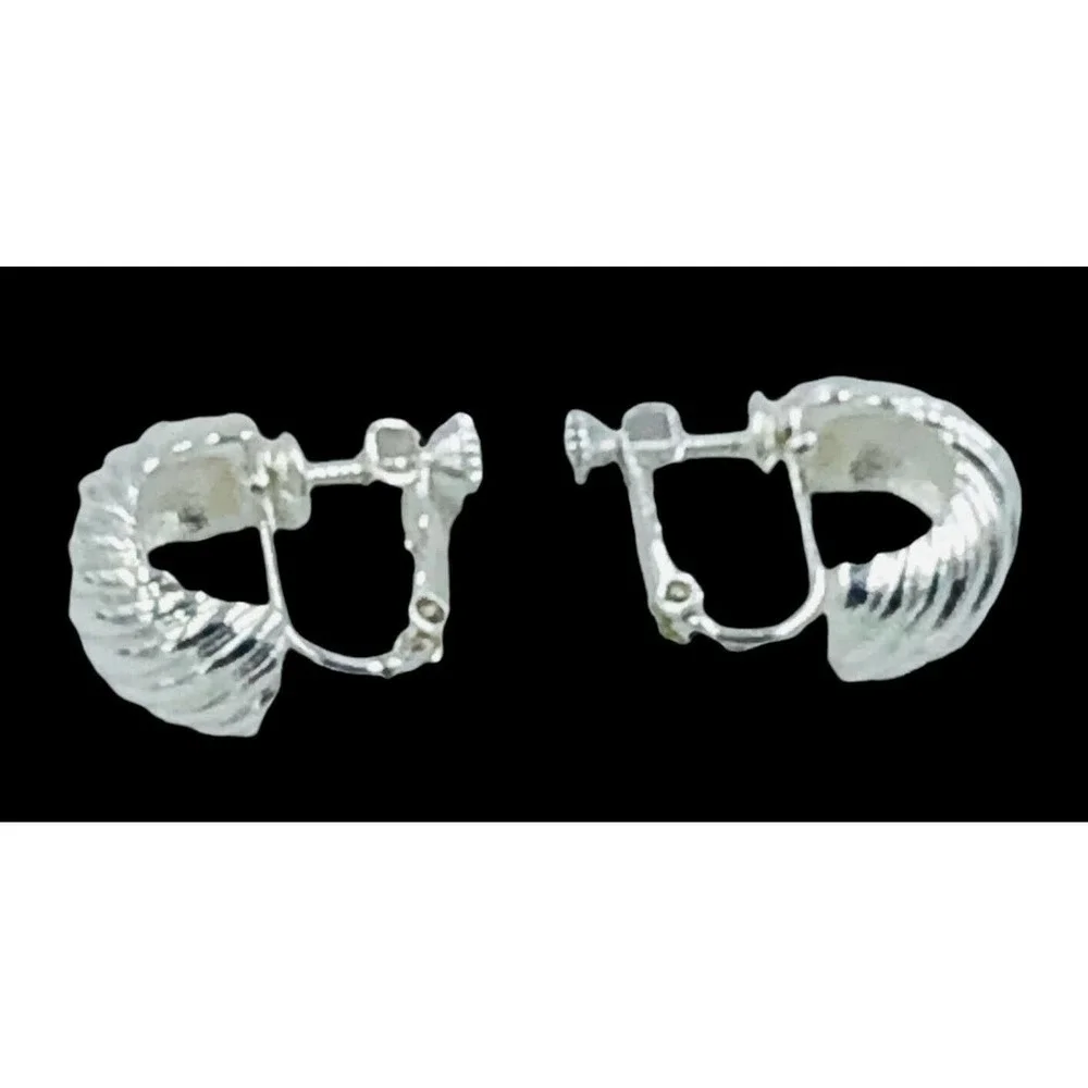 Napier Vintage Hoop Earrings Silver Tone Textured Clip On
